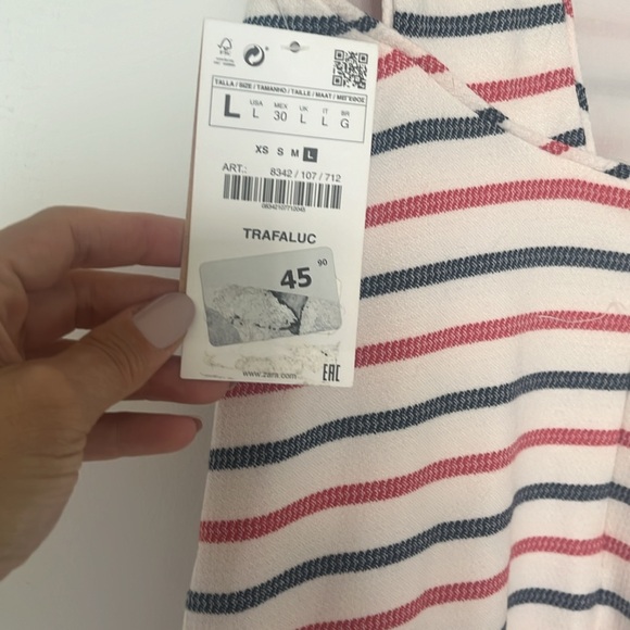 Zara Red, Blue, White Stripe Stretchy Dress Large - Picture 3 of 3